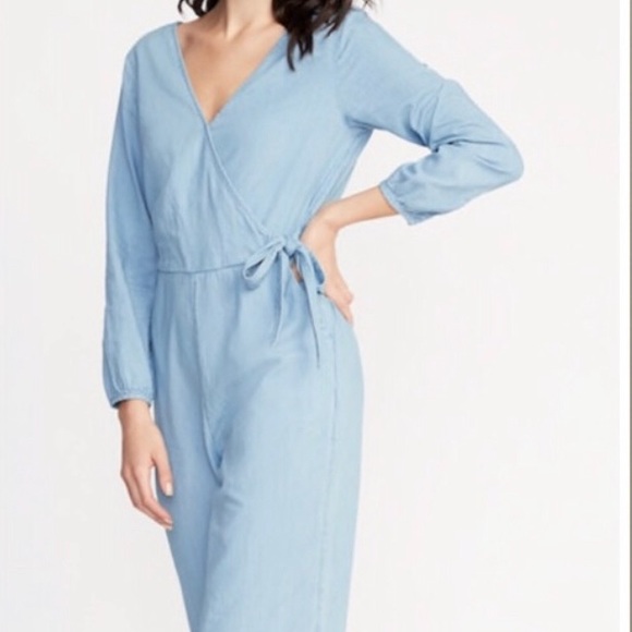 denim wrap jumpsuit